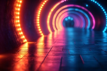 Neon lit tunnel with a colorful glow