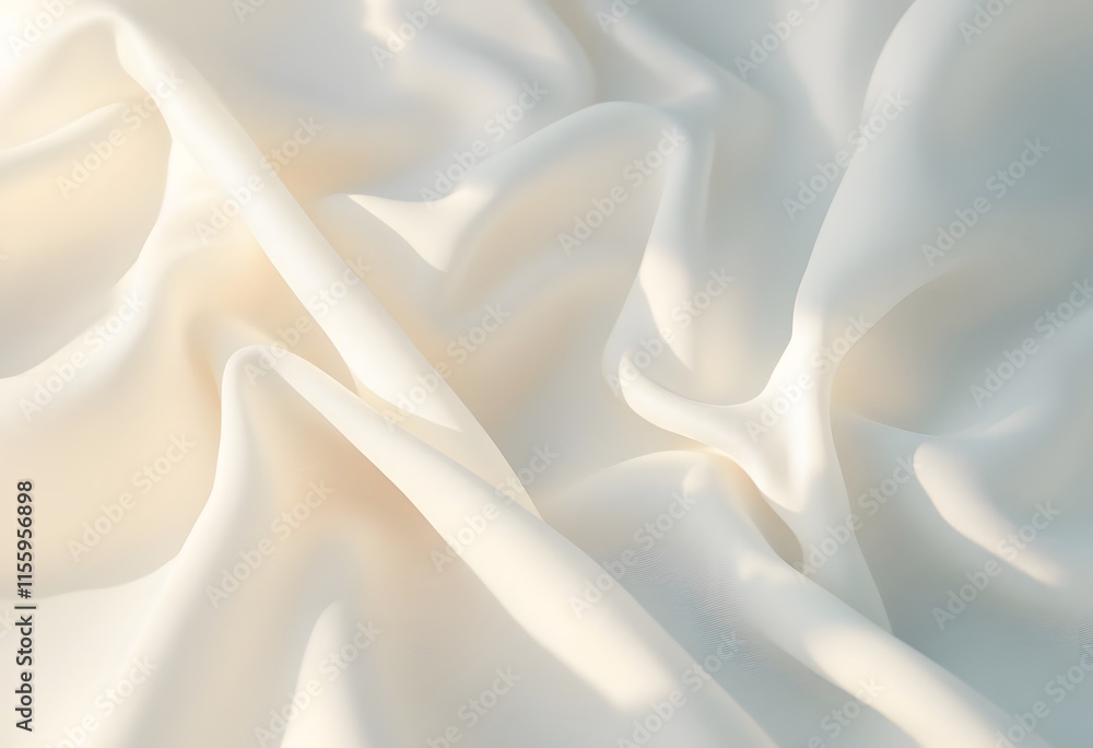Poster white silk fabric with soft waves and folds creating elegant texture. luxurious textile background w