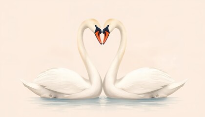 Obraz premium Elegant White Swans Forming Heart Shape Romantic Pastel Background