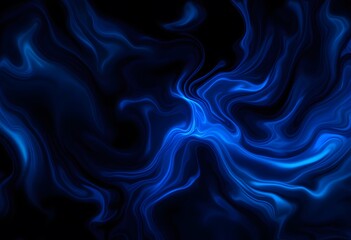 Obraz premium Bright blue glowing smoke pattern on black background. Abstract fluid waves with dynamic movement. Modern design element for technology, science, energy themes with copy space