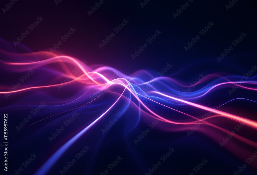 Aufkleber glowing red and blue neon light waves on dark background. abstract energy flow pattern. dynamic elec