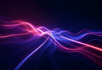 Naklejka premium Glowing red and blue neon light waves on dark background. Abstract energy flow pattern. Dynamic electric lines. Modern tech design for banner, poster with copy space