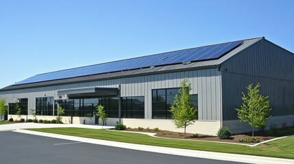 Obraz premium Solar Panels on Commercial Building with Blue Sky