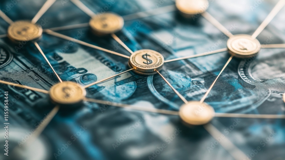 Poster financial networking strategies global business infographic digital environment close-up view wealth