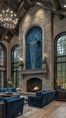 Tranquil Meditation Space: Floor Cushions, Natural Stones & Wall-Mounted Water Fountain