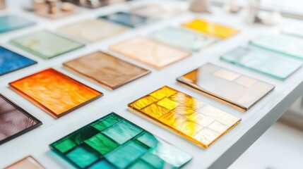 Colorful array of handcrafted stained glass in artisan studio for creative design inspiration