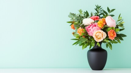 Obraz premium Colorful flower arrangement in a vintage vase for spring decor and inspiration