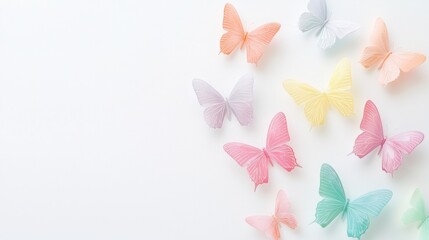 Colorful holographic butterfly shapes on a white background for spring decor