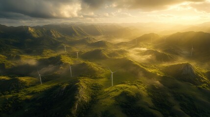 Obraz premium Turbines in Lush Valley with Morning Light