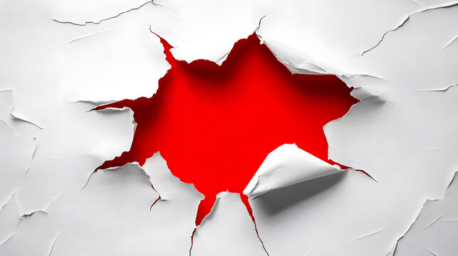 Torn paper revealing a red header.
