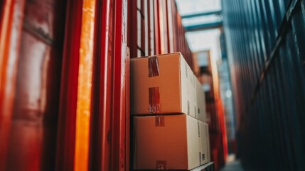 Obraz premium Efficient storage solution for shipping boxes warehouse photography industrial environment close-up view logistics management