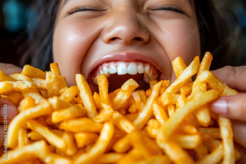 Wall mural woman eating chips