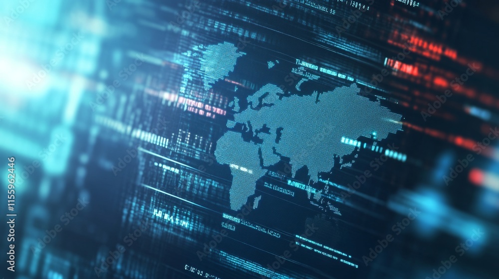 Poster digital world map visualization technology graphic design data analysis abstract viewpoint global co