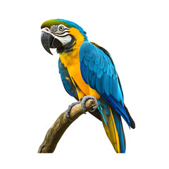 Fototapeta premium Birds of the Amazon, Blue-and-yellow Macaw in the Forest, Art, Image, with Transparent Background PNG, for Stickers, T-Shirt Print, Cap, Mug, Flip-flops, Mousepad, Transparent PNG