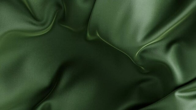 Abstract green fabric silk background, luxury fashion wavy cloth animation. Wavy fluid texture on wind. Elegant textile material ripples. 3D minimal motion design template