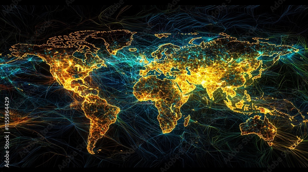 Aufkleber glowing world map with interconnected lines.