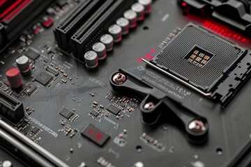 Fototapeta premium High-tech computer motherboard featuring advanced components with intricate design of circuitry