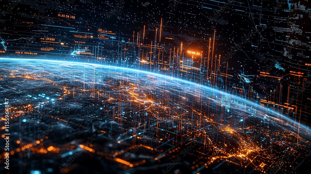 Poster global network connections visualized on earth.