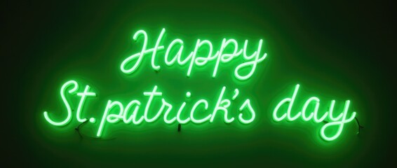 Naklejka premium Happy St. Patrick's Day written in Neon