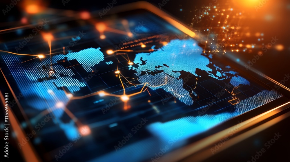 Poster global data visualization technological innovation digital map urban environment night view connecti