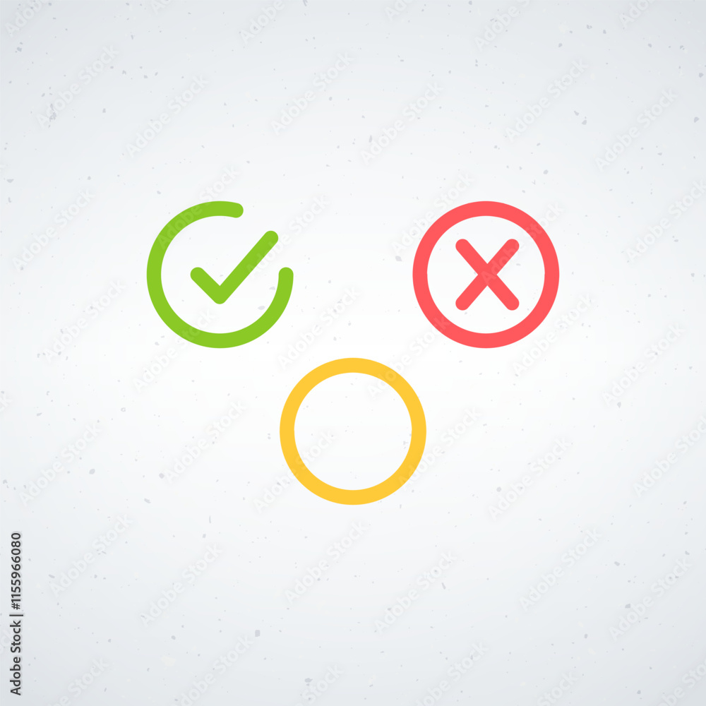 Poster set check mark and cross. quiz correct and wrong answers. stock vector illustration isolated on whit