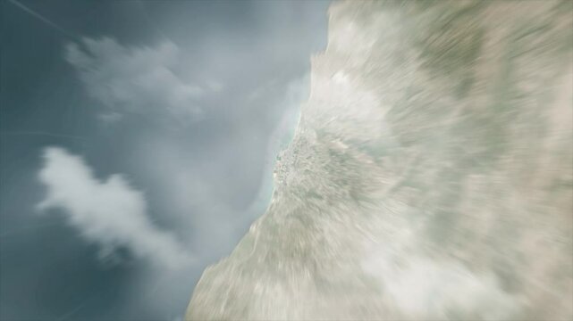 Earth zoom from space on Sidon - Lebanon. And zoom out through clouds and atmosphere into space. Satellite view.