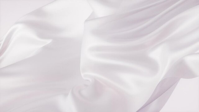 Milky white silk elegant cloth folds abstract move 3d render. Fluttering satin material. Flowing beautiful luxury fabric texture.