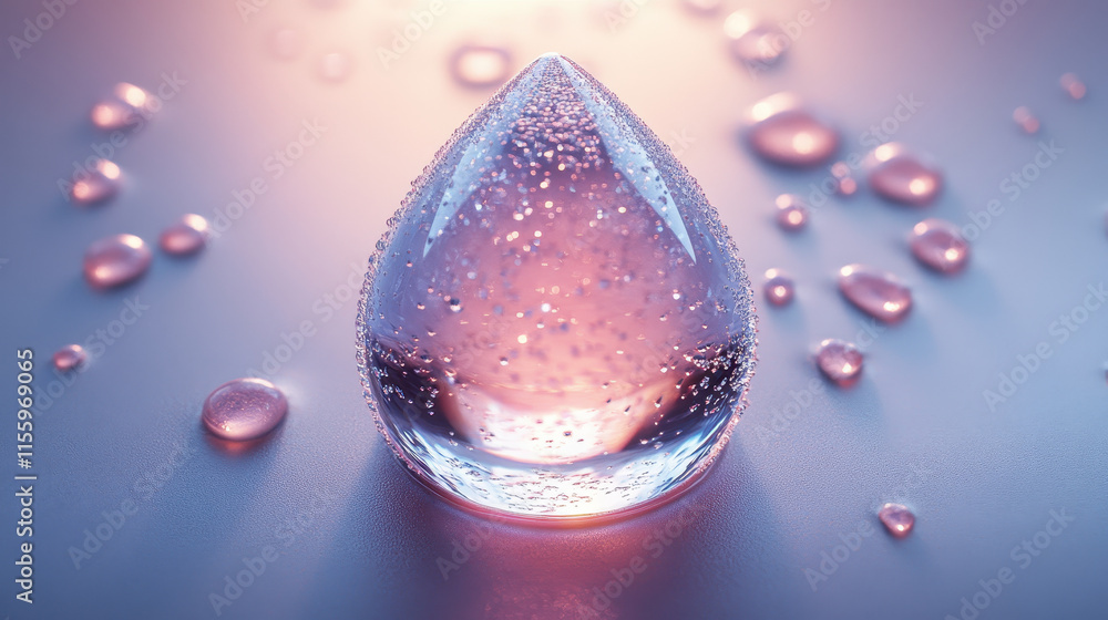 Poster 3d water drop on smooth surface with atmospheric lighting for graphic design concepts