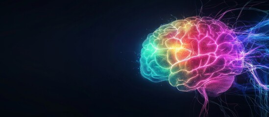 Obraz premium Vibrant neon brain illustration with multicolored neural connections