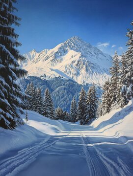 Snow covered mountain under blue sky, Sertig Valley, Davos, Graubuenden, Grisons, Switzerland
