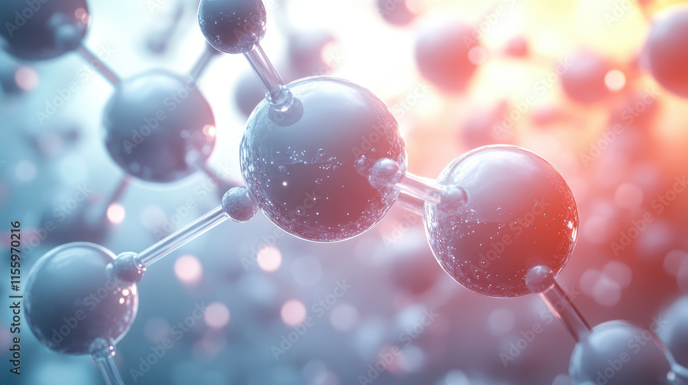 Poster dynamic 3d molecular structure with abstract glowing background for scientific visualization