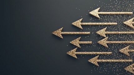 Glittering gold arrows pointing in multiple directions on dark background