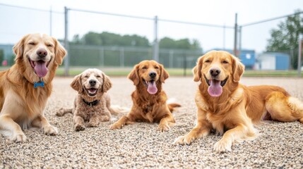 Happy dogs relaxing at luxury dog boarding service with personalized care