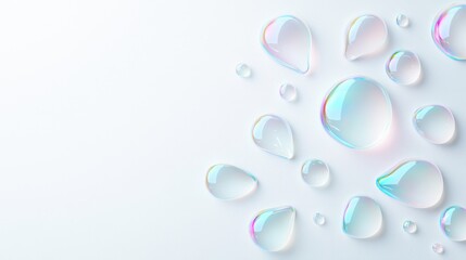 Holographic teardrop shapes on white background for spring design inspiration