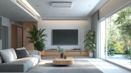 Fototapeta premium Modern living room design contemporary home interior photography bright environment stylish viewpoint serenity concept