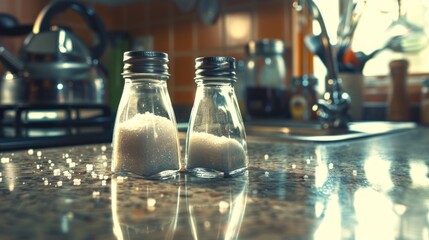 Salt and Pepper Shakers on Kitchen Counter