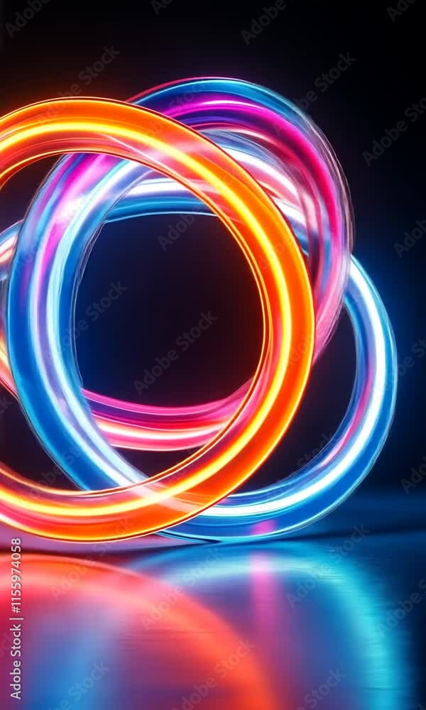 Poster vibrant neon light trails create mesmerizing circular patterns against dark background, showcasing d