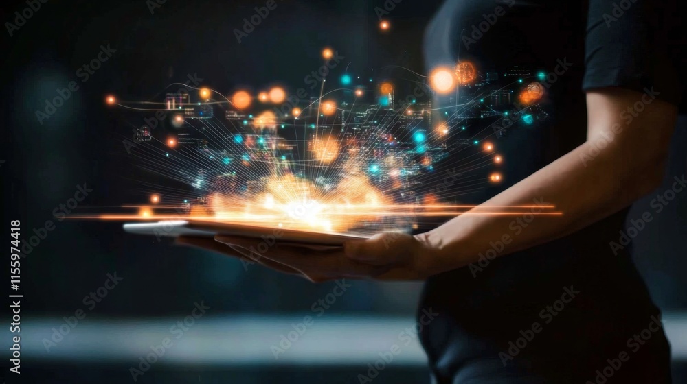 Poster digital transformation journey innovative space conceptual art modern technology close-up visualizat