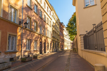 Kozia street. Narrow street in the city center. Old Town. Warsaw, Poland.
