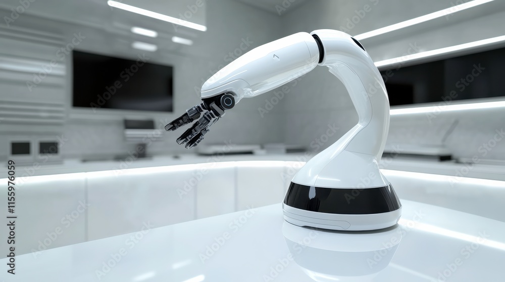 Poster futuristic robotic arm in dynamic working environment