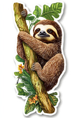 Fototapeta premium Amazon Animals, Sloth in the Forest, Art, Image, with Transparent Background PNG, for Stickers, T-Shirt Print, Cap, Mug, Flip Flops, Mousepad, Transparent PNG