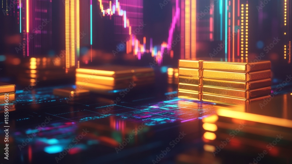 Poster dynamic financial market visualization digital space 3d rendering futuristic environment close-up vi