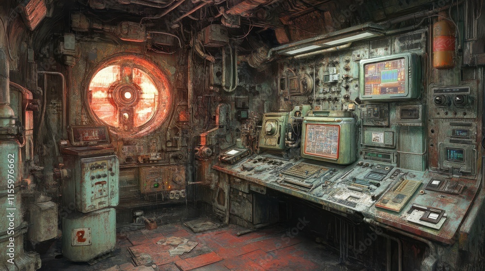 Poster futuristic working environment with realistic textures