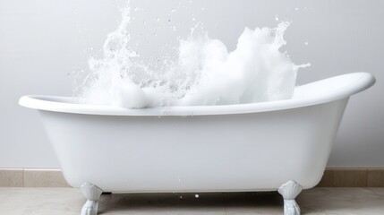 Overflowing bathtub chaos with splashing water for spring concepts and home decor inspiration