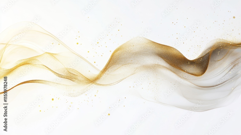 Poster fluid movement of golden waves abstract art composition digital environment calm atmosphere soft col