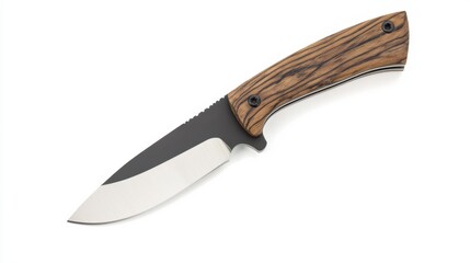 Obraz premium Precision engineering and craftsmanship of a high-quality knife with wooden handle
