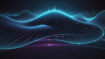 Digital Wave Circle Audio Lines Grid Big Data Background. Spreading Sound Waves Circles. Visual Data. Futuristic Circular Sound Wave. Big Data Visualization. 3D Virtual Space VR Cyberspace. Vector.