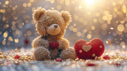 Fototapeta premium Adorable Teddy Bear with Heart, Valentine's Day