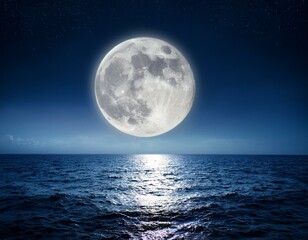 Full moon at night over the sea 