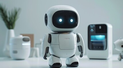 Adorable White Robot in a Modern Home Setting